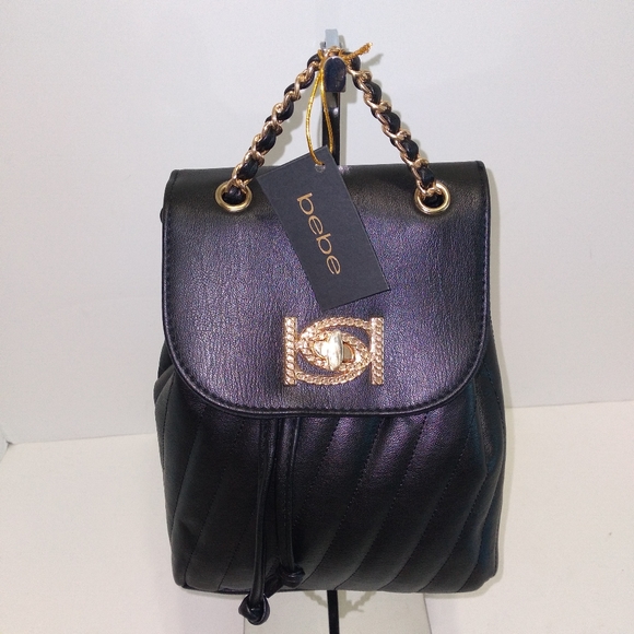 bebe Handbags - Bebe Hera Black Vegan Leather Small Backpack- NWT
